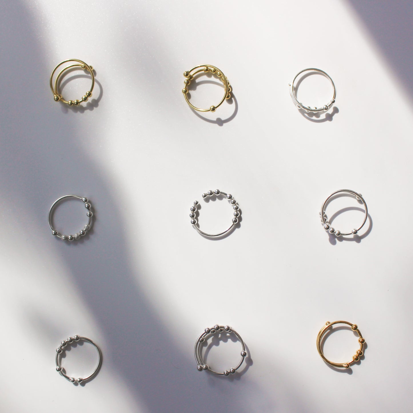 Stress Relief Fidget Ring ∙ Adjustable Twist Beaded Ring in 925 Sterling Silver or 18K Gold