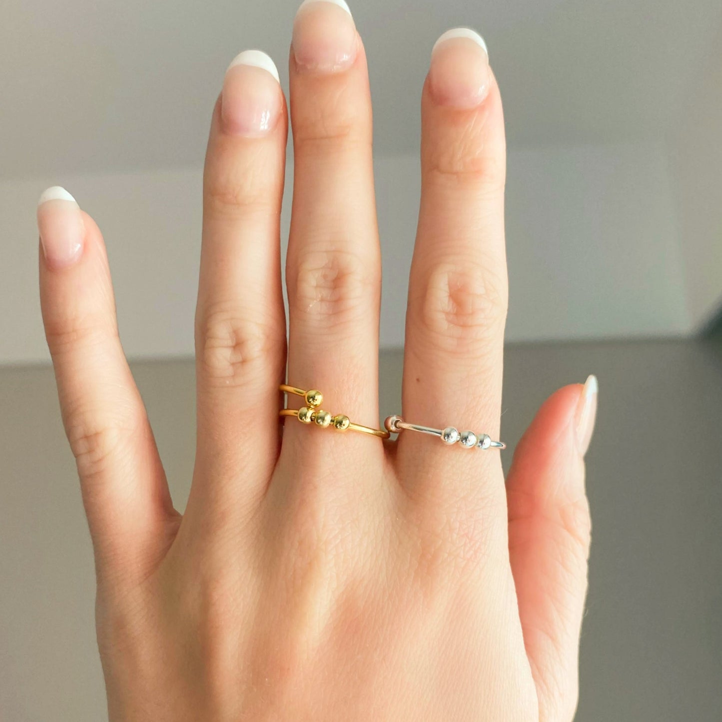 Stress Relief Fidget Ring ∙ Adjustable Twist Beaded Ring in 925 Sterling Silver or 18K Gold