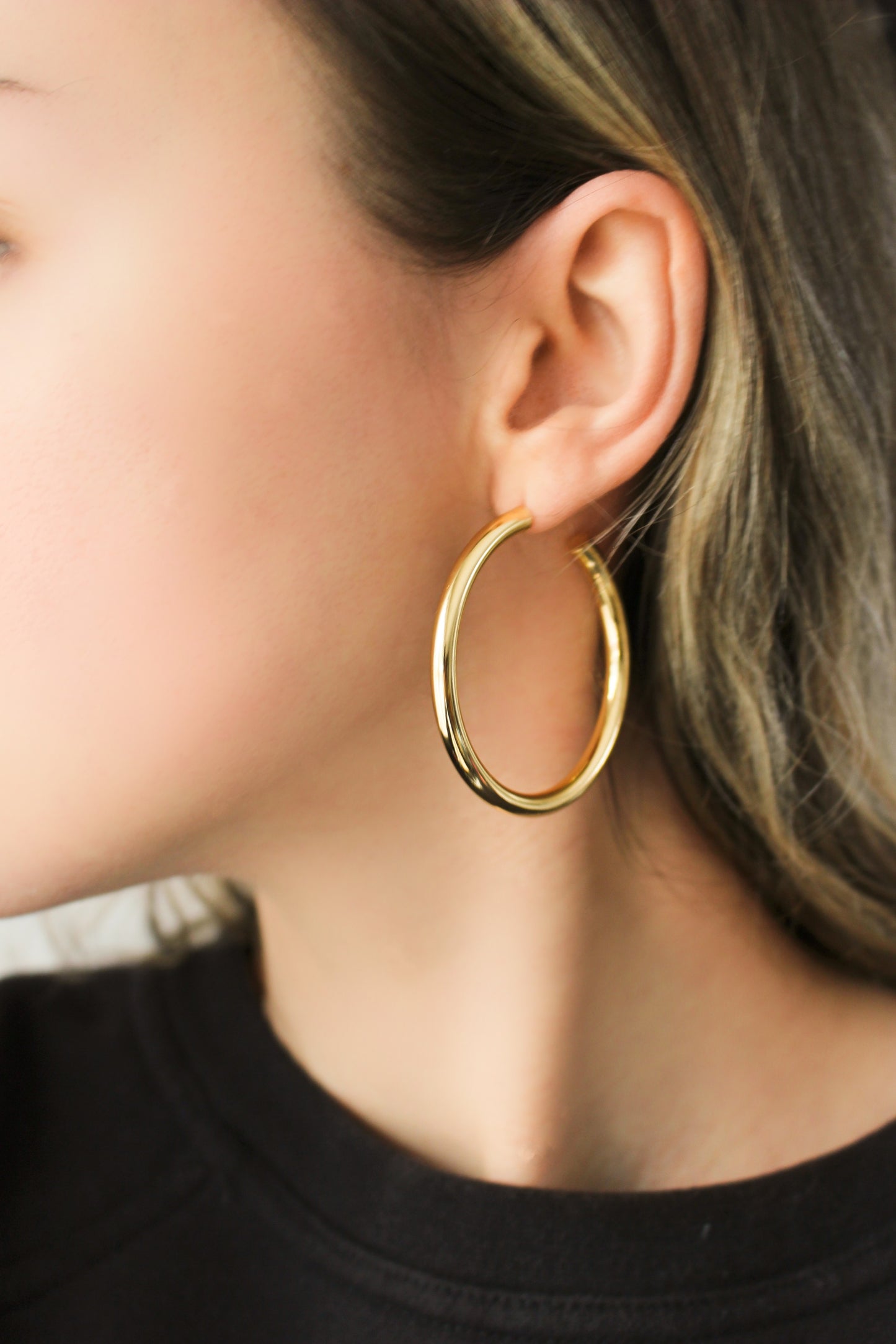 Boucles d'oreilles créoles légères dorées | 50mm | Argent, plaqué or