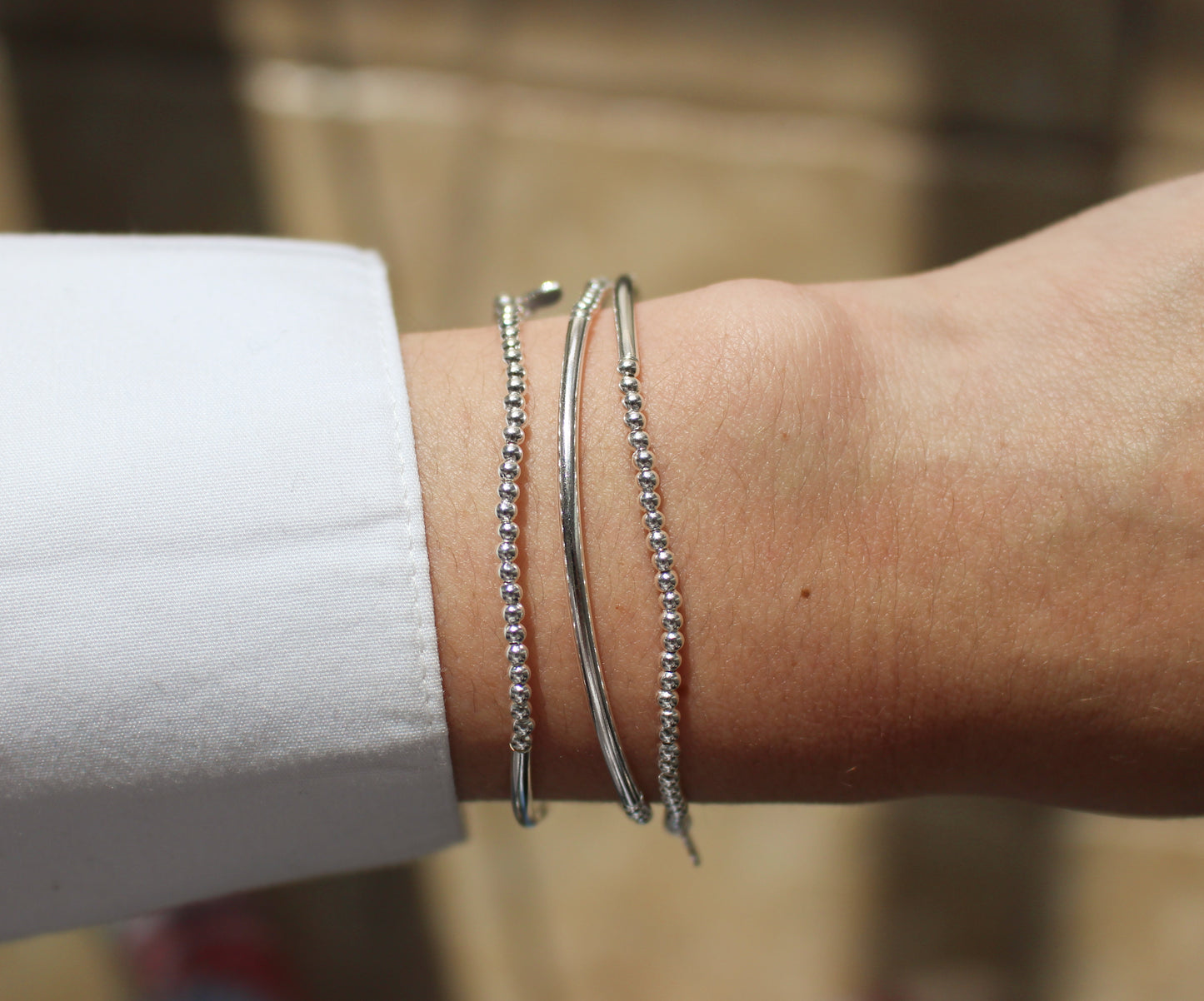 Bracelet perlé délicat en argent sterling 925 | Bracelet Élastique Minimaliste