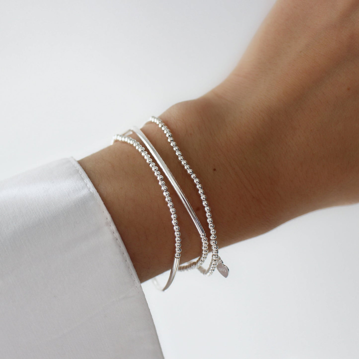 Bracelet perlé délicat en argent sterling 925 | Bracelet Élastique Minimaliste