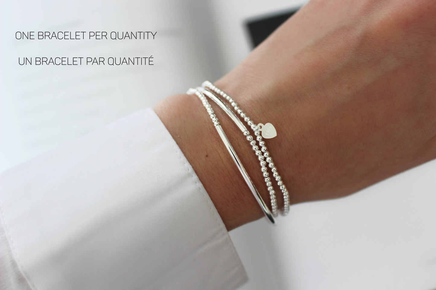Bracelet perlé délicat en argent sterling 925 | Bracelet Élastique Minimaliste