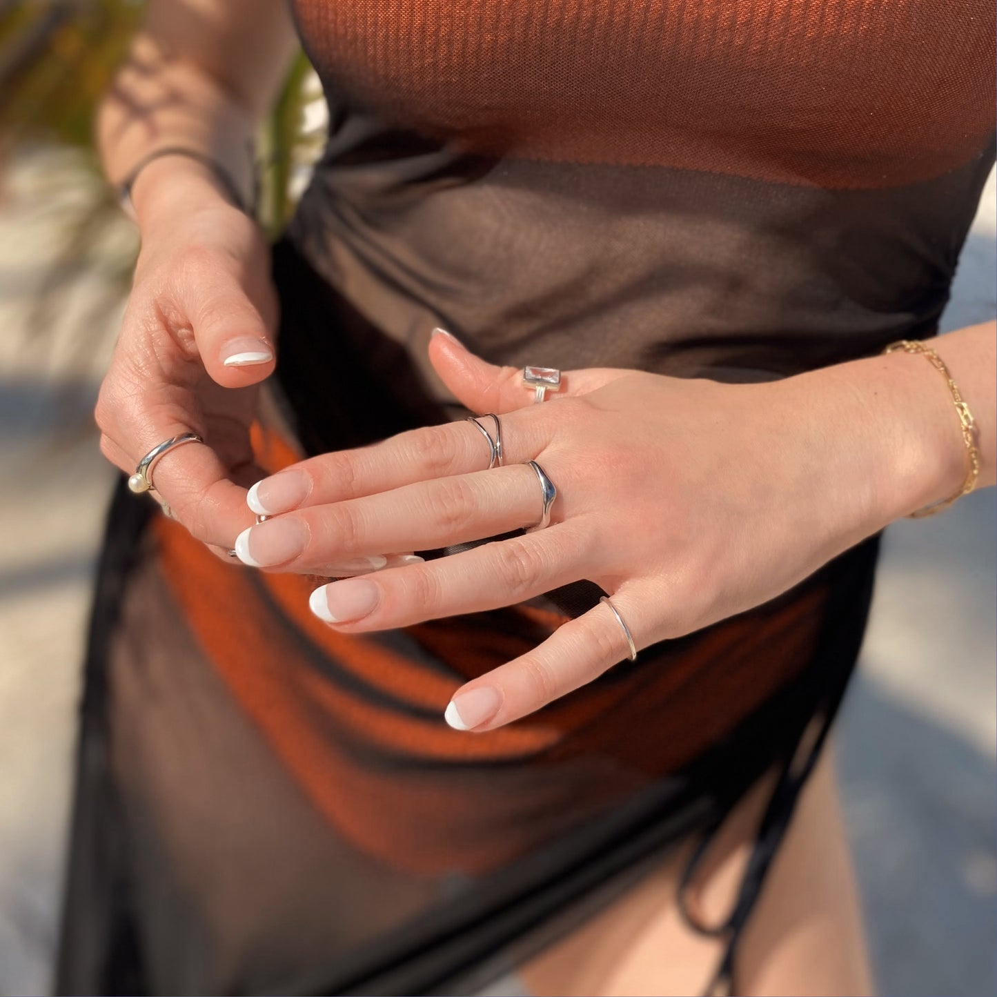 925 Sterling Silver Water Element Ring ∙ Wavy Ring ∙ Plain Curved Abstracted Ring