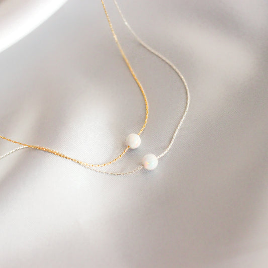 Collier d'opale boule délicate en remplissage d'or ou en argent sterling | Petit collier tendance délicat