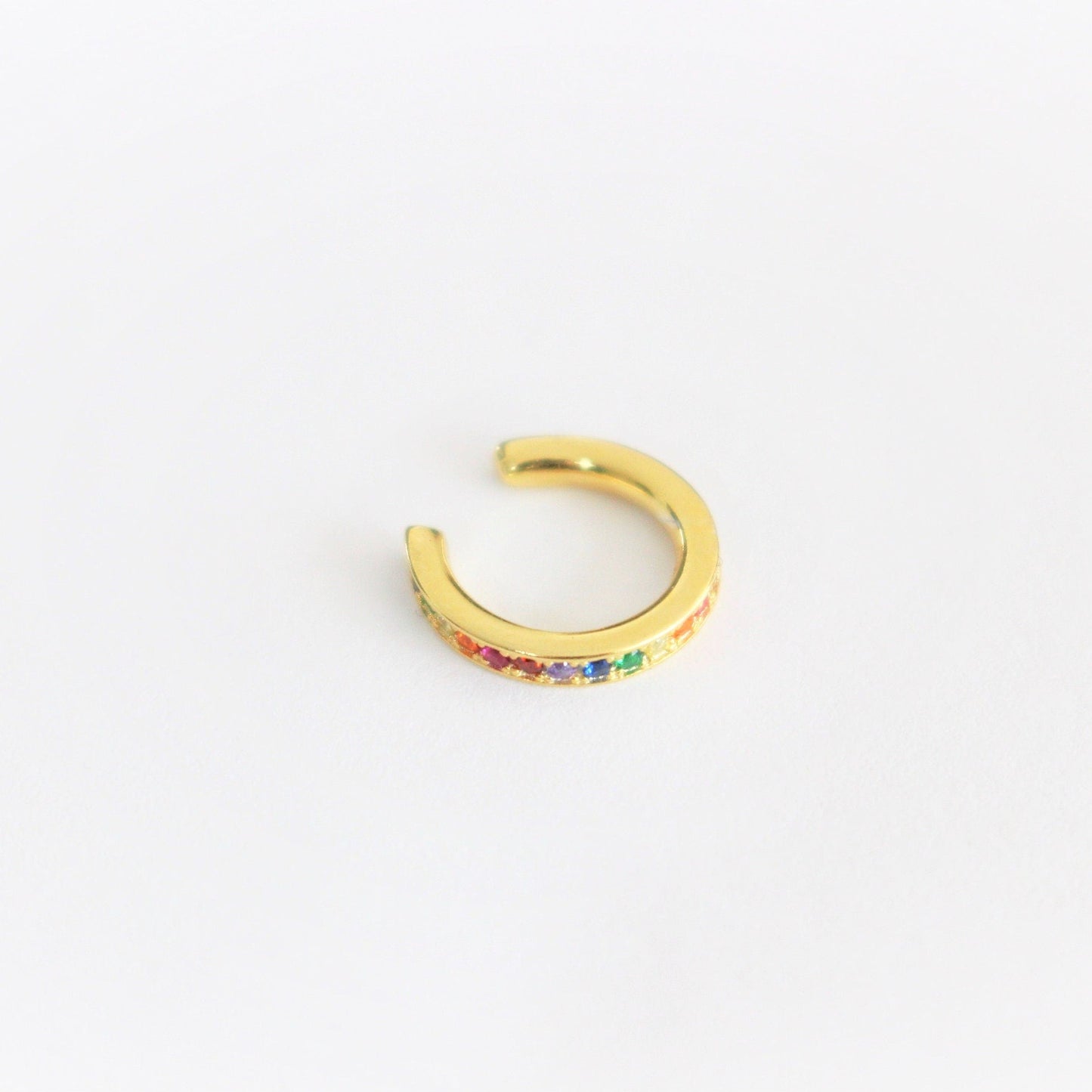 Bague en or ou en argent sterling 925 non percée | EarCuff or et zircon arc-en-ciel | des boucles d'oreilles