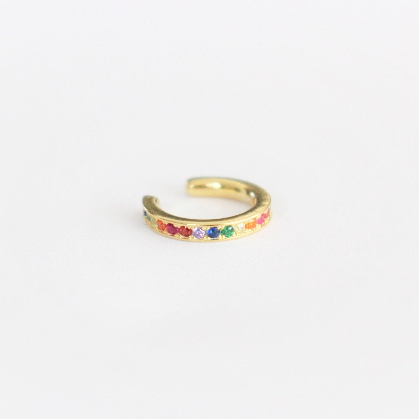 Bague en or ou en argent sterling 925 non percée | EarCuff or et zircon arc-en-ciel | des boucles d'oreilles