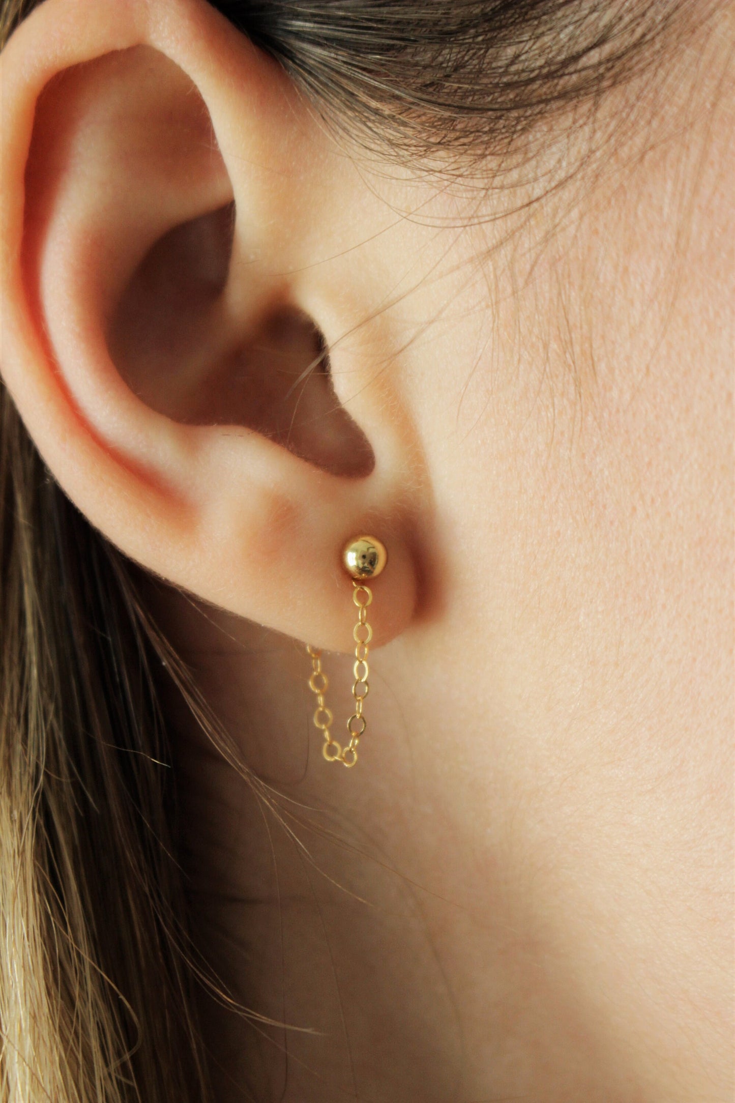 Front Back Chain Earrings in 14k Gold Filled ∙ Ball Studs