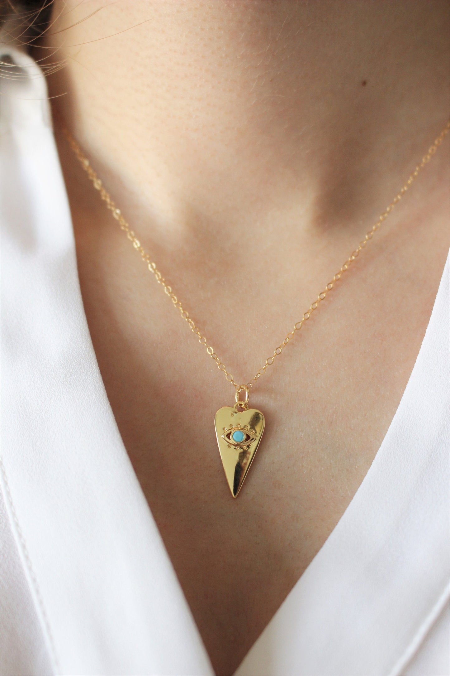 Turquoise evil eye necklace in 14K Gold Filled - Protection and Love