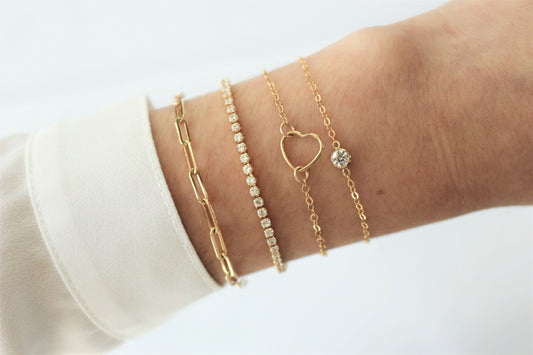 Wire Heart Bracelet in 14k Gold Filled ∙ Gold Layering Adjustable Bracelet