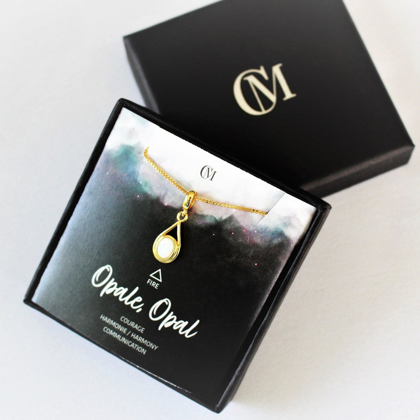 White opal pendant and 14Kt Gold Filled necklace ∙ Oval teardrop bezel opal ∙ Necklace for women ∙ Birthstone Gift