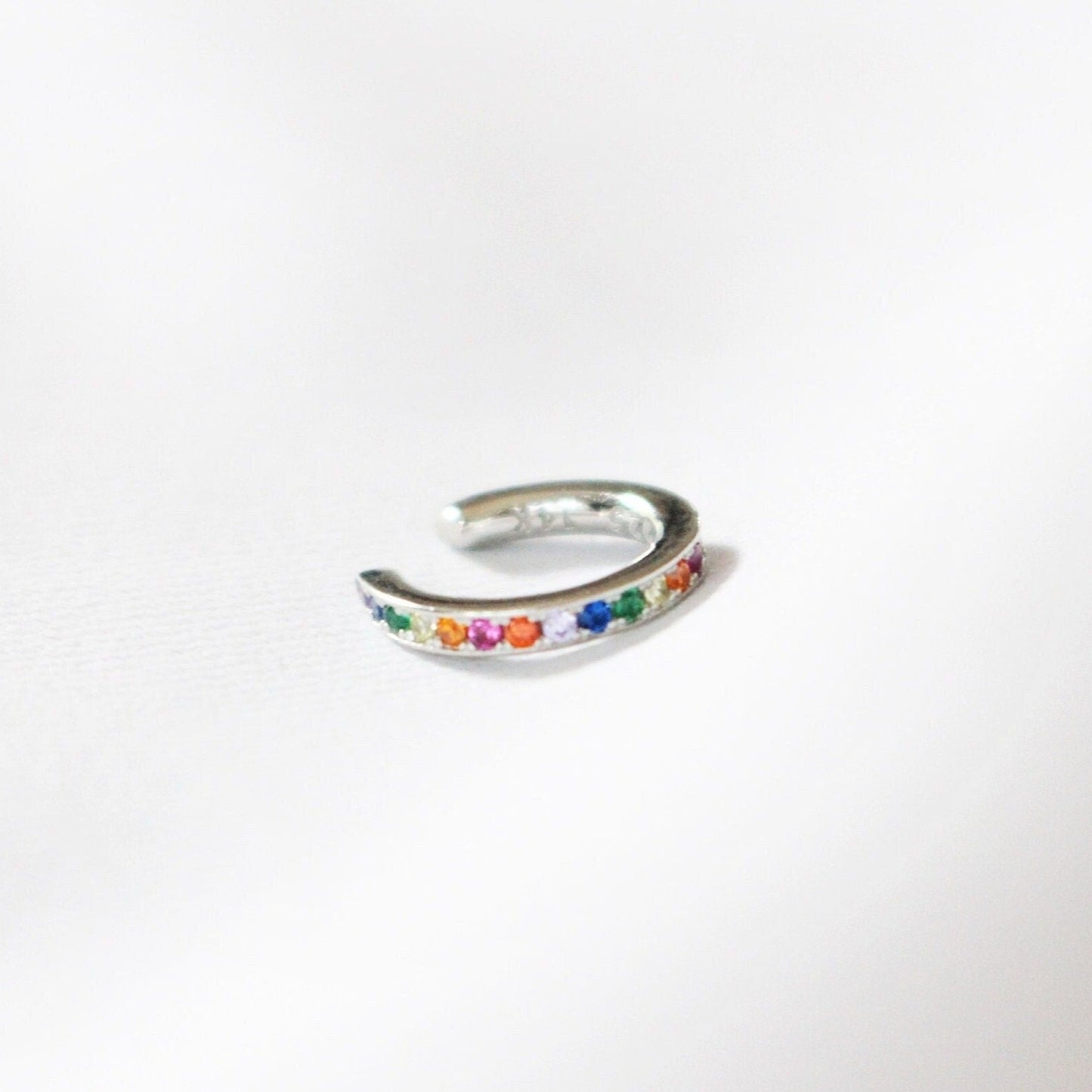 Bague en or ou en argent sterling 925 non percée | EarCuff or et zircon arc-en-ciel | des boucles d'oreilles