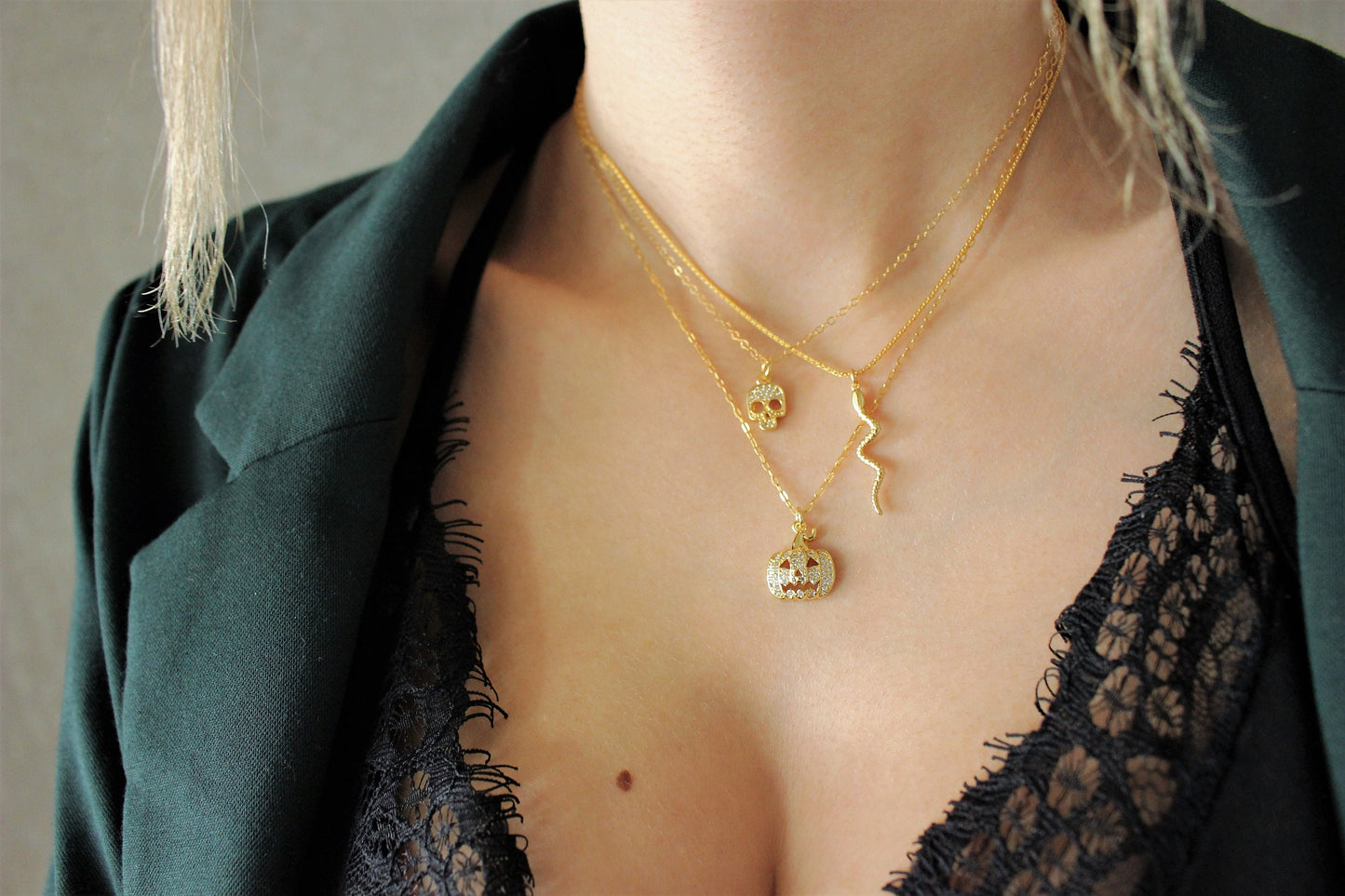 Pumpkin Face Necklace ∙ Cubic Zirconia Pendant Halloween Jack O Lantern