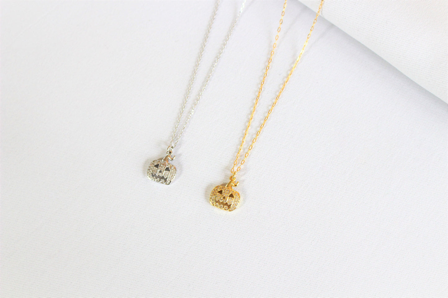 Pumpkin Face Necklace ∙ Cubic Zirconia Pendant Halloween Jack O Lantern