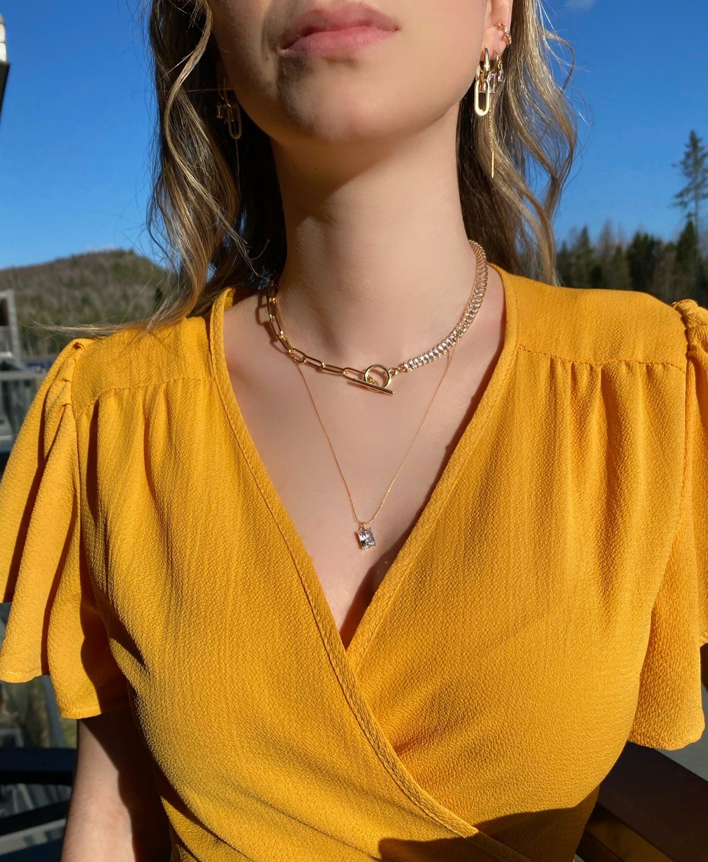 EMMA - Emerald cut cubic zirconia necklace in 14K Gold Filled