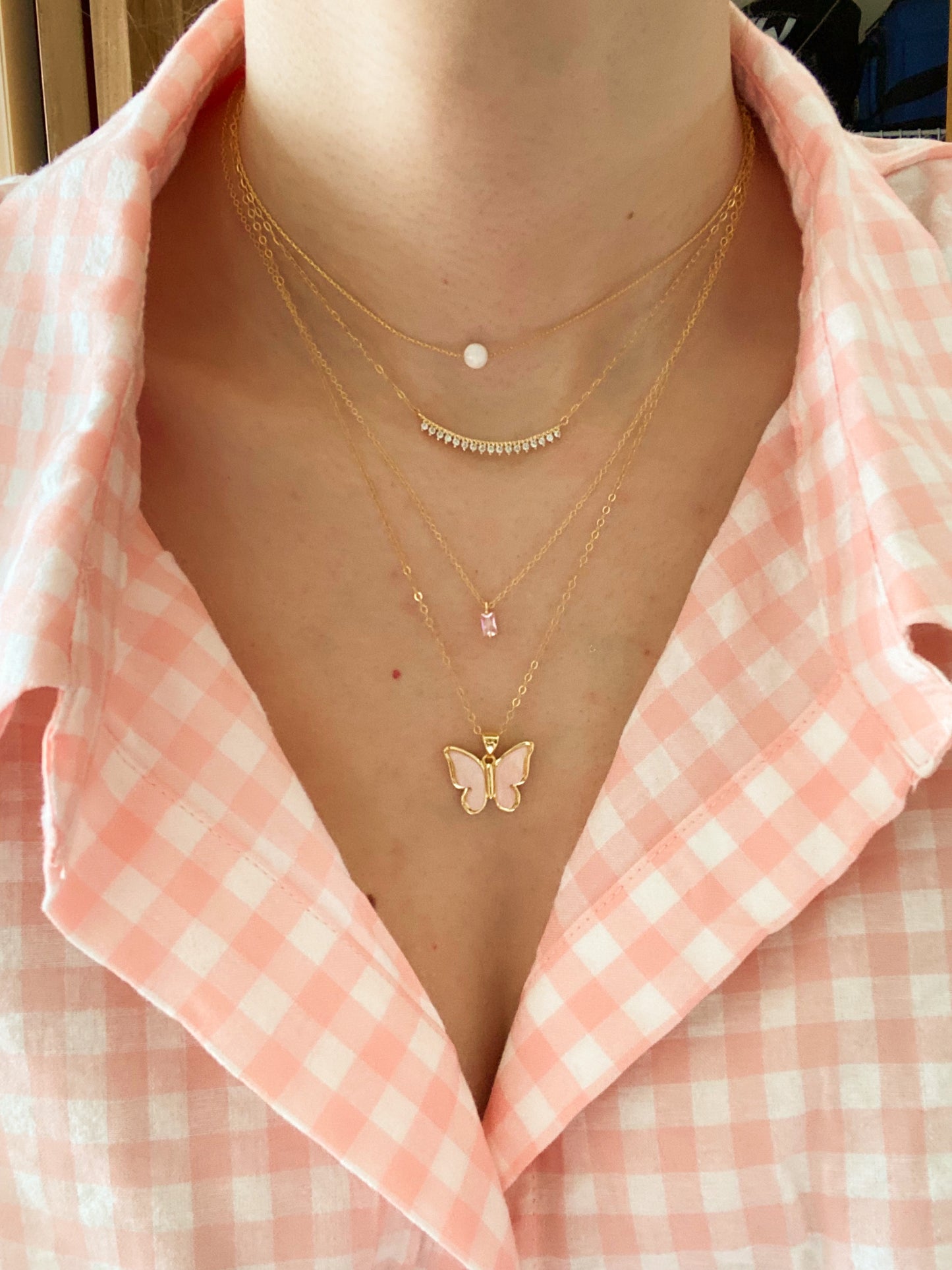 Dainty mariposa - 14k Gold Filled Butterfly Pendant Necklace Charm Love Enamel