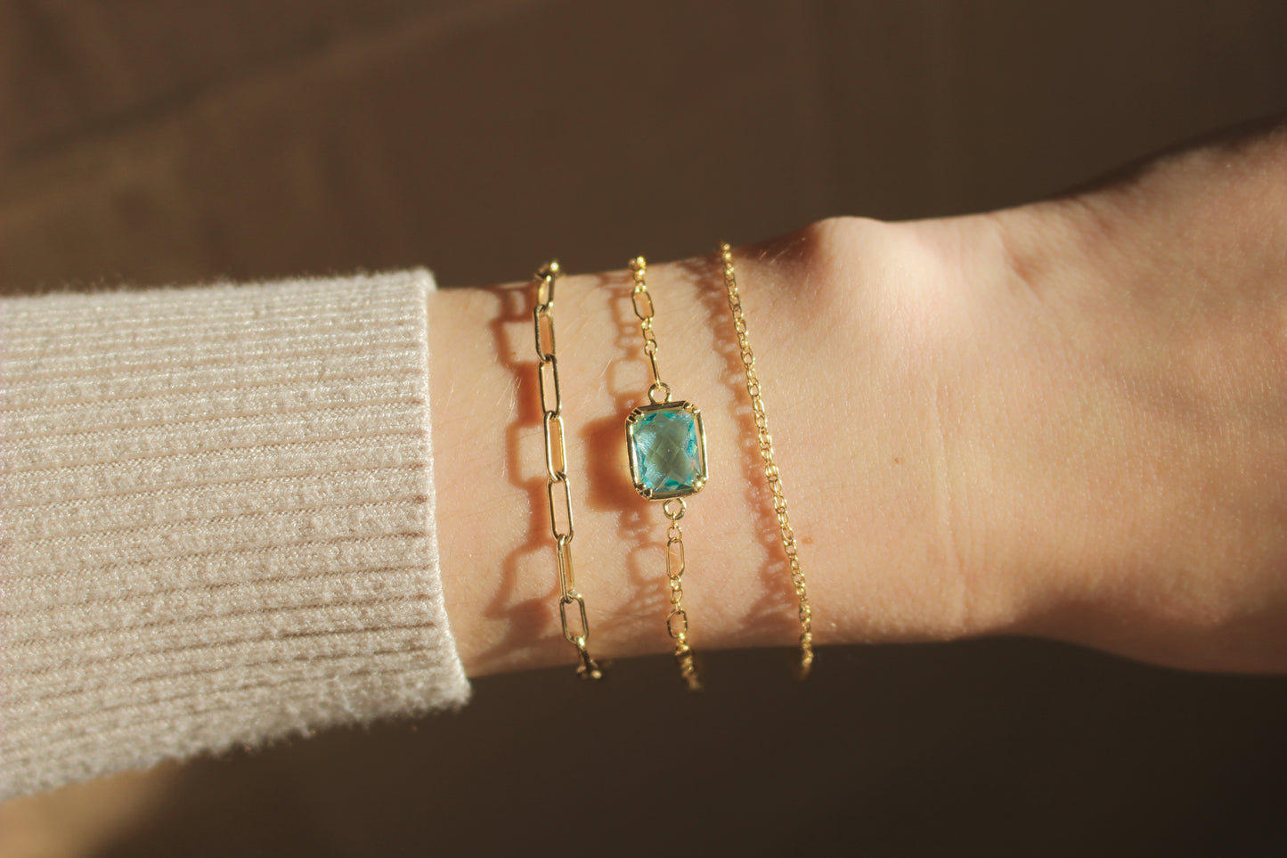 AZURA - Clear Cubic Mini Gold Rectangle ∙ 14k Gold Fill Chain Bracelet