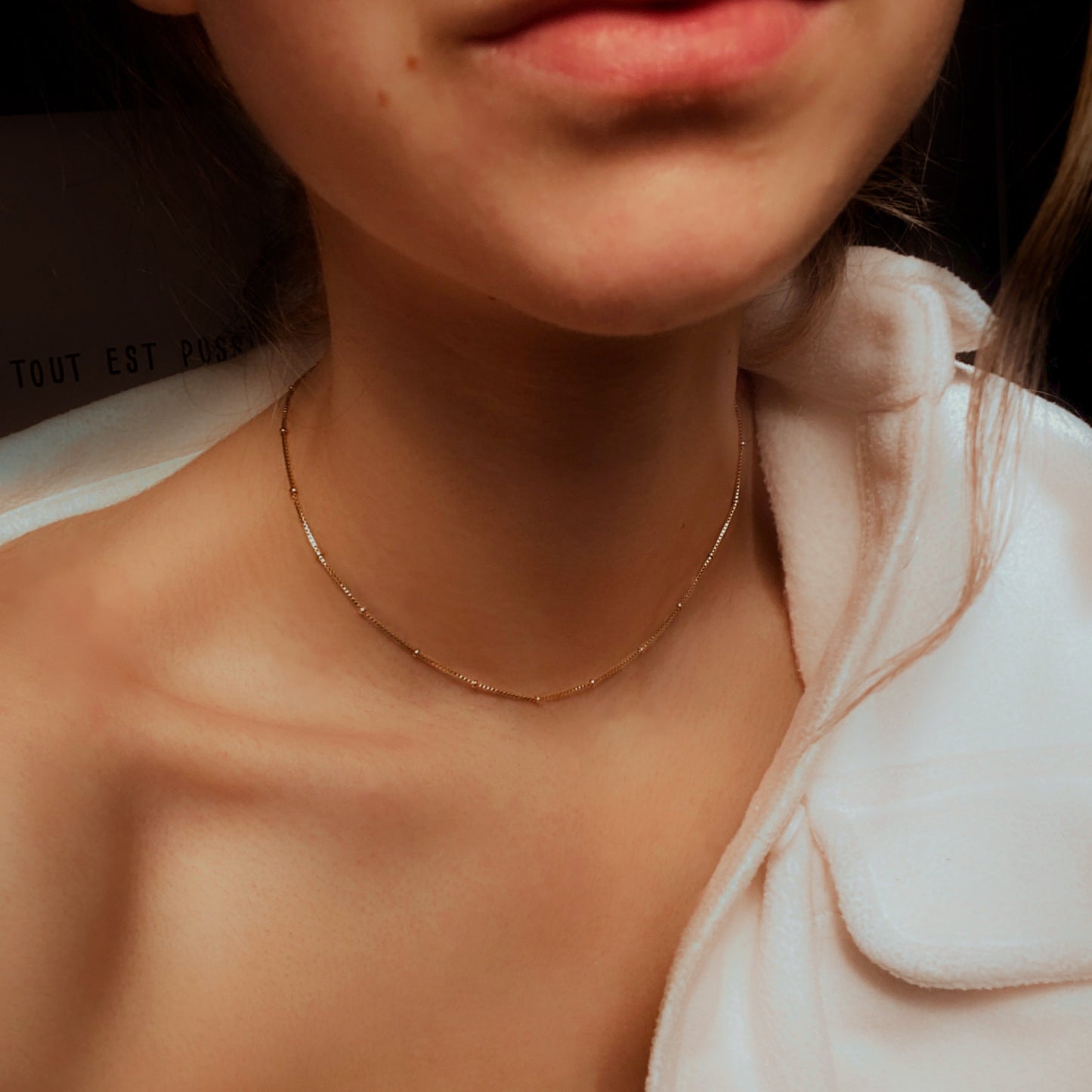14k gold filled box with beads chain - Satellite necklace