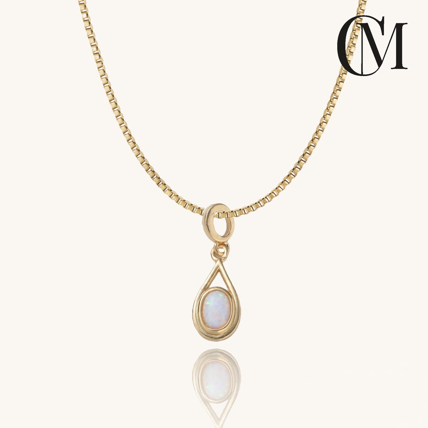 White opal pendant and 14Kt Gold Filled necklace ∙ Oval teardrop bezel opal ∙ Necklace for women ∙ Birthstone Gift