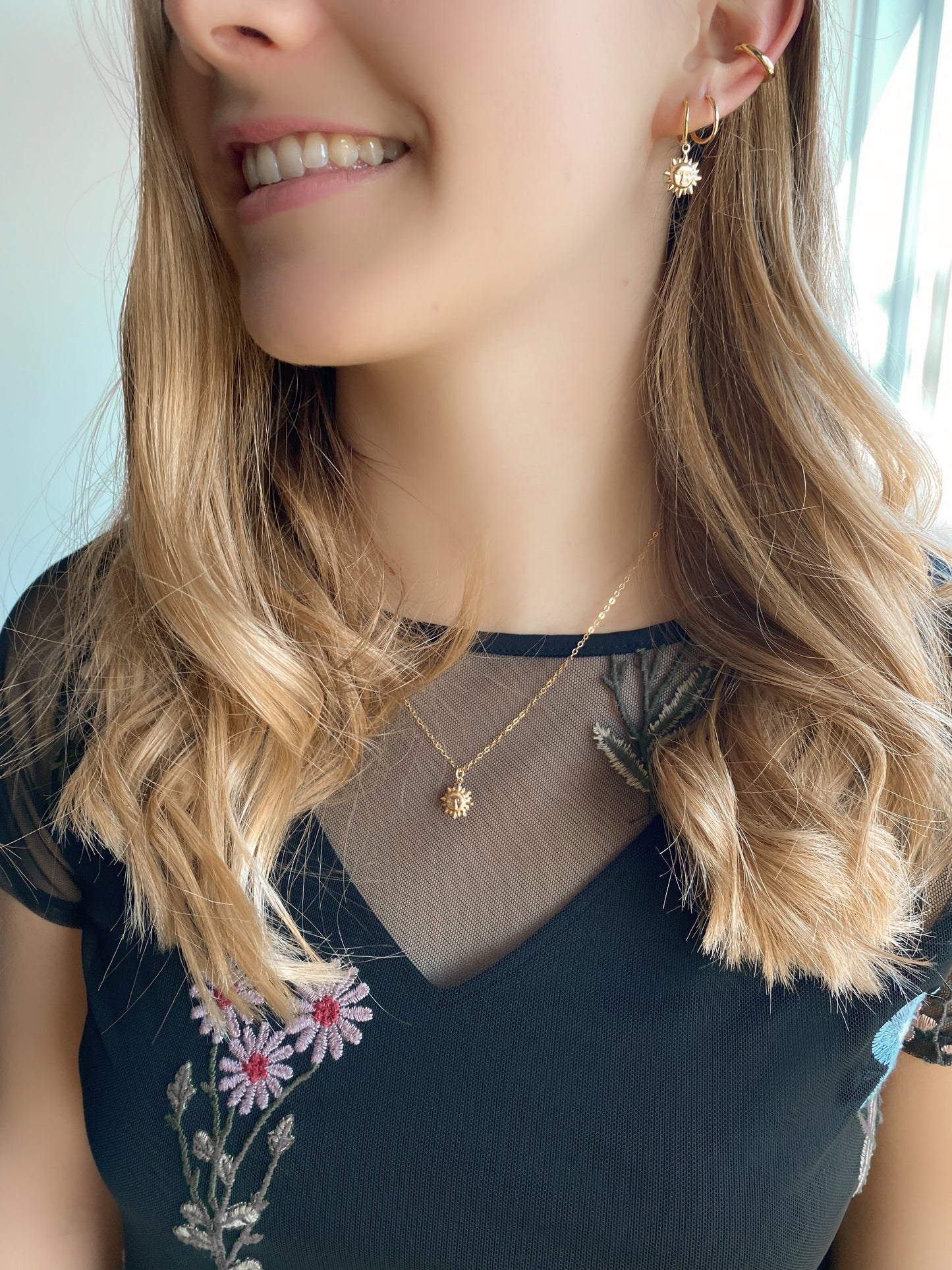 Sunny - Gold Sun Hoop Earrings in 14 Karat Gold Fill