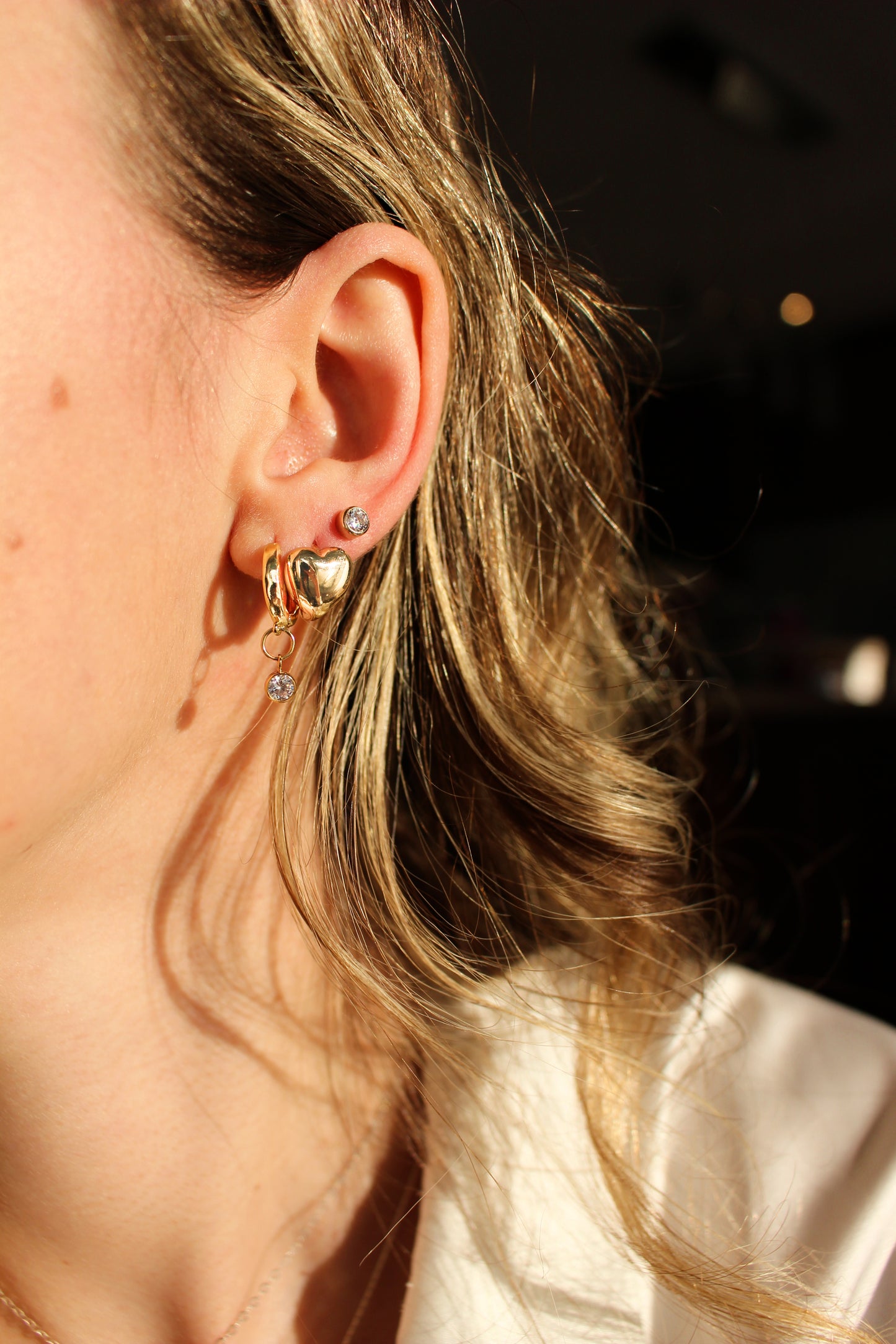 ADORE- Sparkling 14K Gold Tiny Hoop Heart Earrings Studs For Valentine · 12mm · Dainty Simple Huggies · Lightweight · Gold Earrings