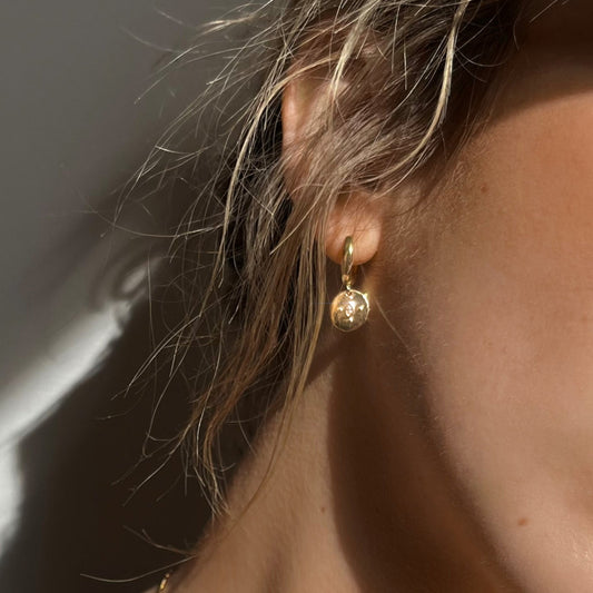 OELLA Gold Hoops Earrings ∙ Minimalist Evil Eye Charm Drop Earrings