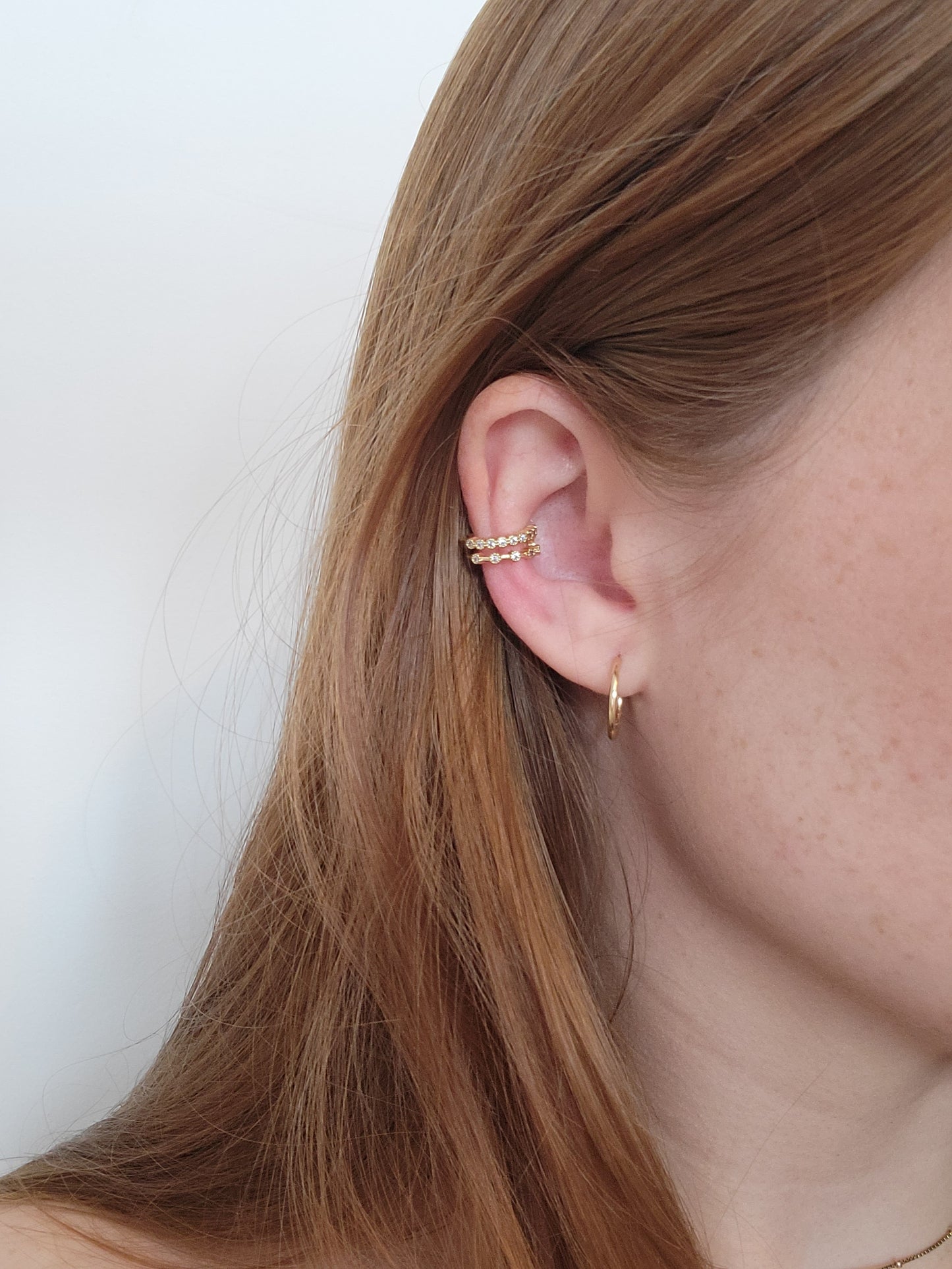 MERI - Upper Ear Crystal Gold Cuff | Cartilage Minimalist Ear Cuff Earrings