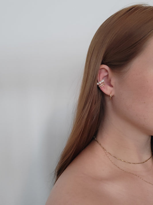 MERI - Upper Ear Crystal Gold Cuff | Cartilage Minimalist Ear Cuff Earrings