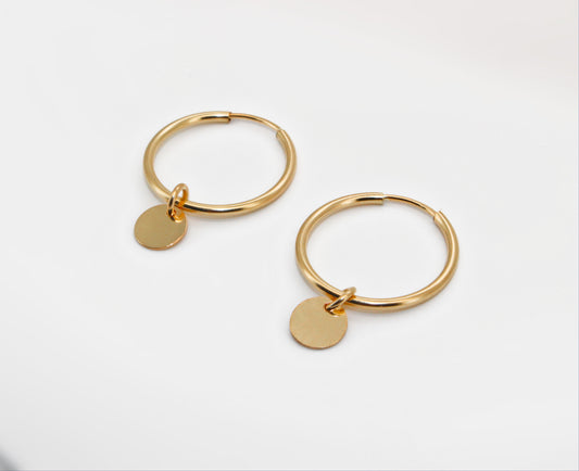 INSTINCT - 14k Gold Filled Hoops · 16mm · Coin Dangling Charm Earrings