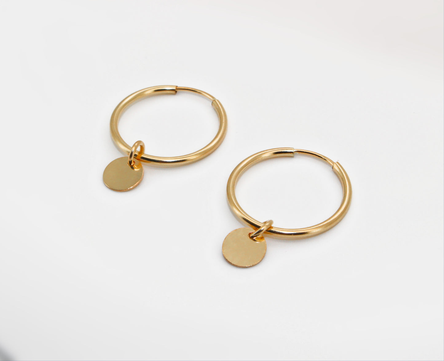 INSTINCT - 14 Karat Gold Filled Hoops · 16mm · Coin Dangling Charm Earrings · 1 pair · Hypoallergenic