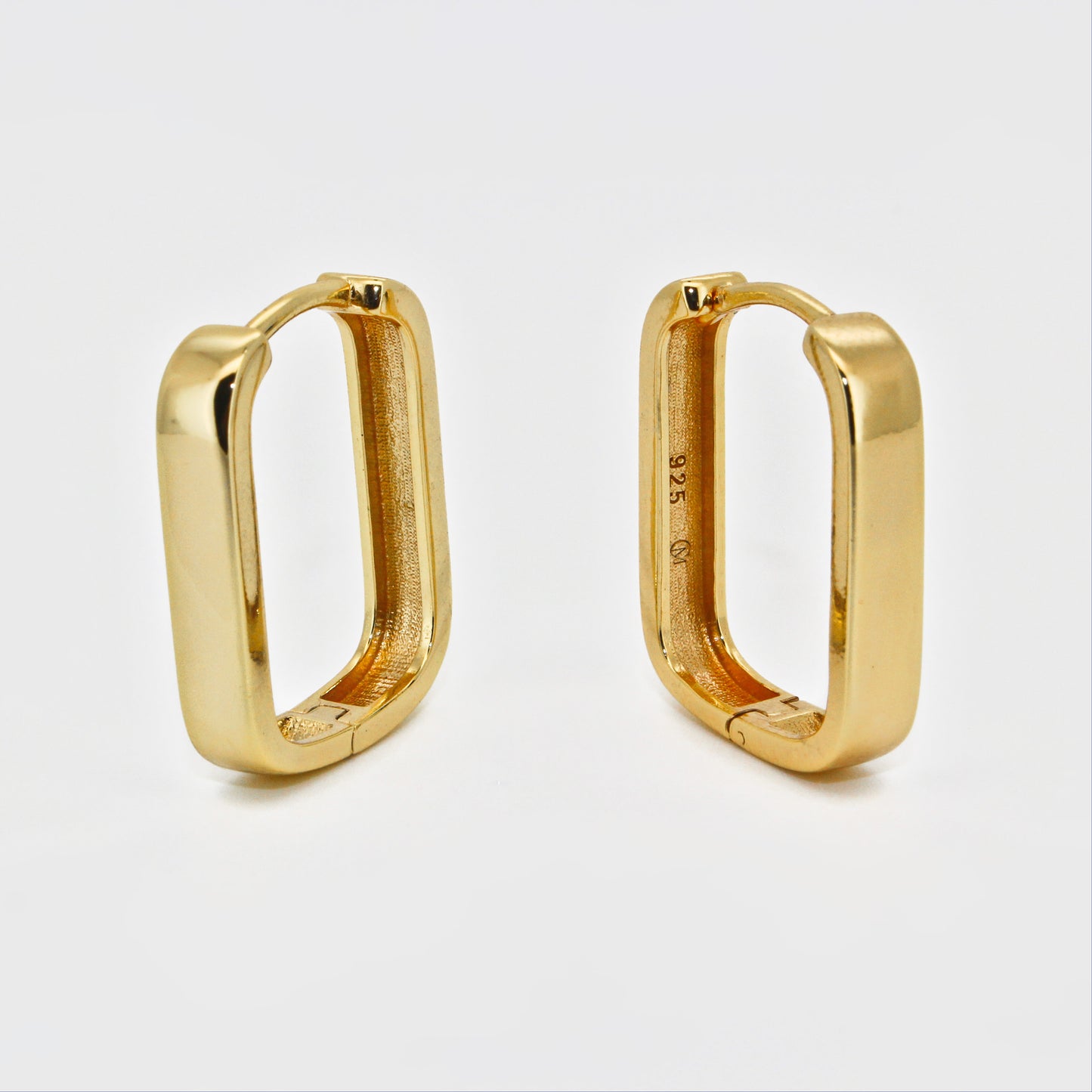 Boucles d'oreilles Or Vermeil 18k Waterproof ∙ Hypoallergene ∙ Créoles rectangulaire∙ Anneaux ovales