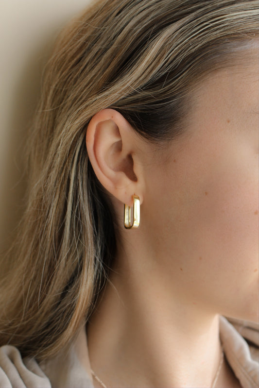 18k Gold Vermeil Oval Hoops Earrings ∙ Waterproof