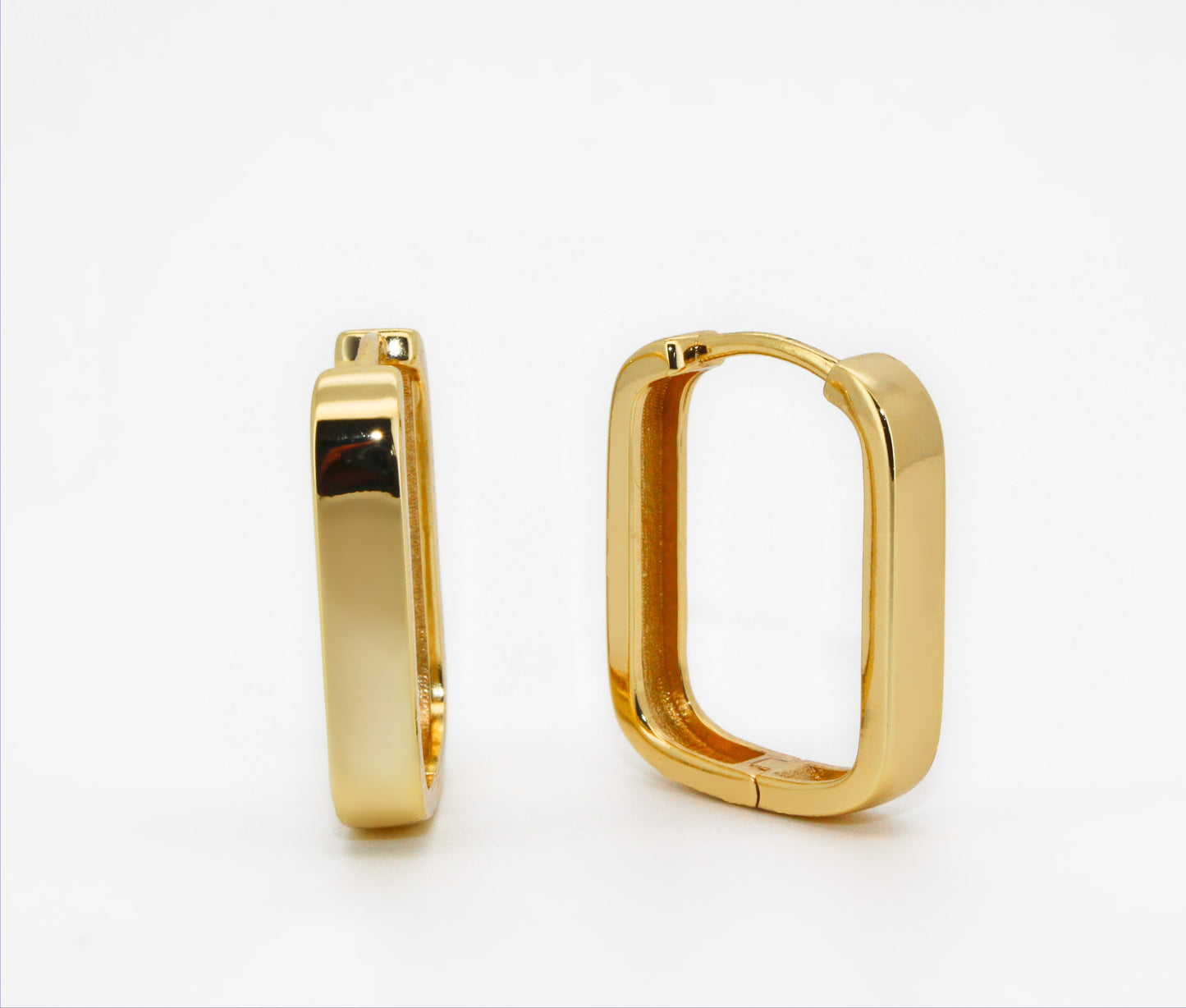 Boucles d'oreilles Or Vermeil 18k Waterproof ∙ Hypoallergene ∙ Créoles rectangulaire∙ Anneaux ovales