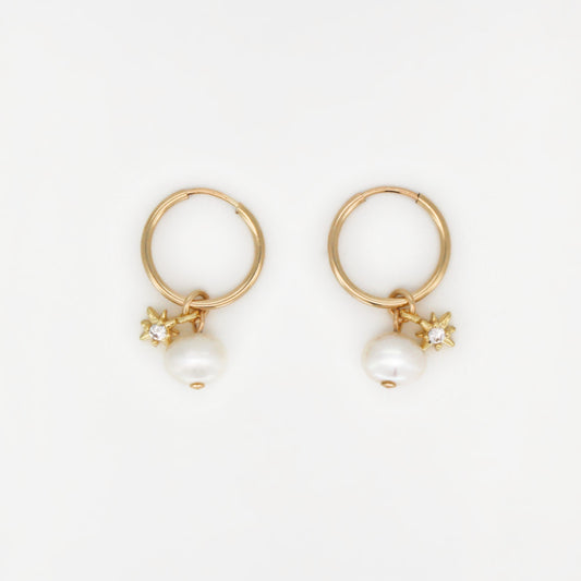 Elisa - 14 Karat Gold Filled Pearl Hoops Earrings