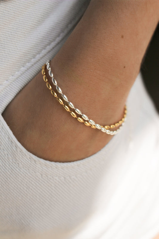 BEADIRI · Rice Beaded 925 Sterling Silver Bracelet · Bead Gold Bracelet 100% Sterling Silver · Dainty adjustable chain bracelet