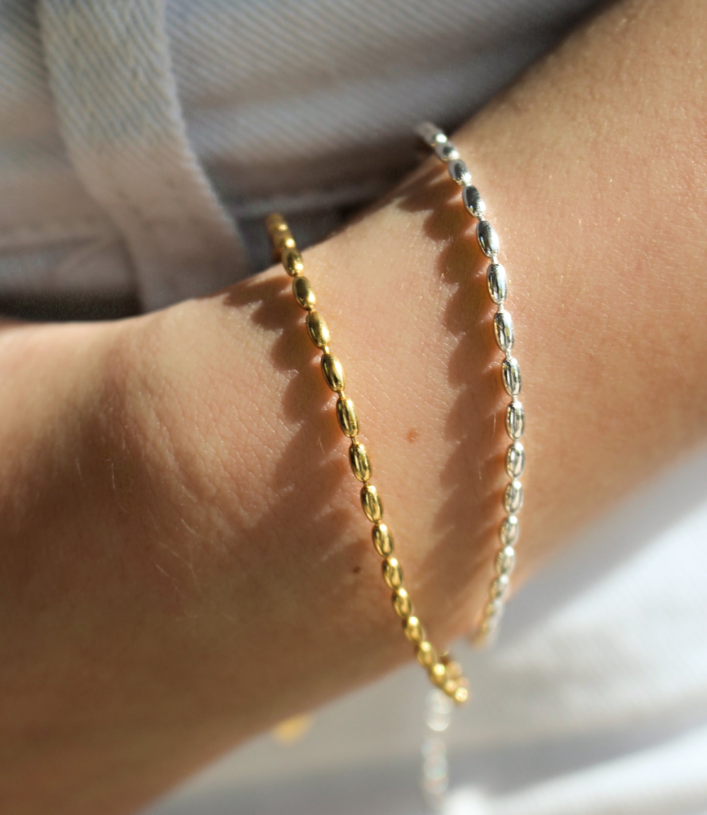 BEADIRI · Rice Beaded 925 Sterling Silver Bracelet · Bead Gold Bracelet 100% Sterling Silver · Dainty adjustable chain bracelet