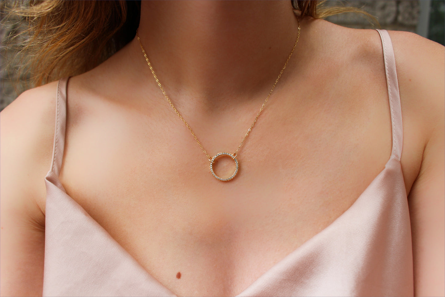 ORIELLE - 14K Gold Fill Rhinestone Necklace ∙ Gold necklace for woman ∙ Dainty Gold Circle ∙ Minimalist Necklace ∙ Shiny Necklace