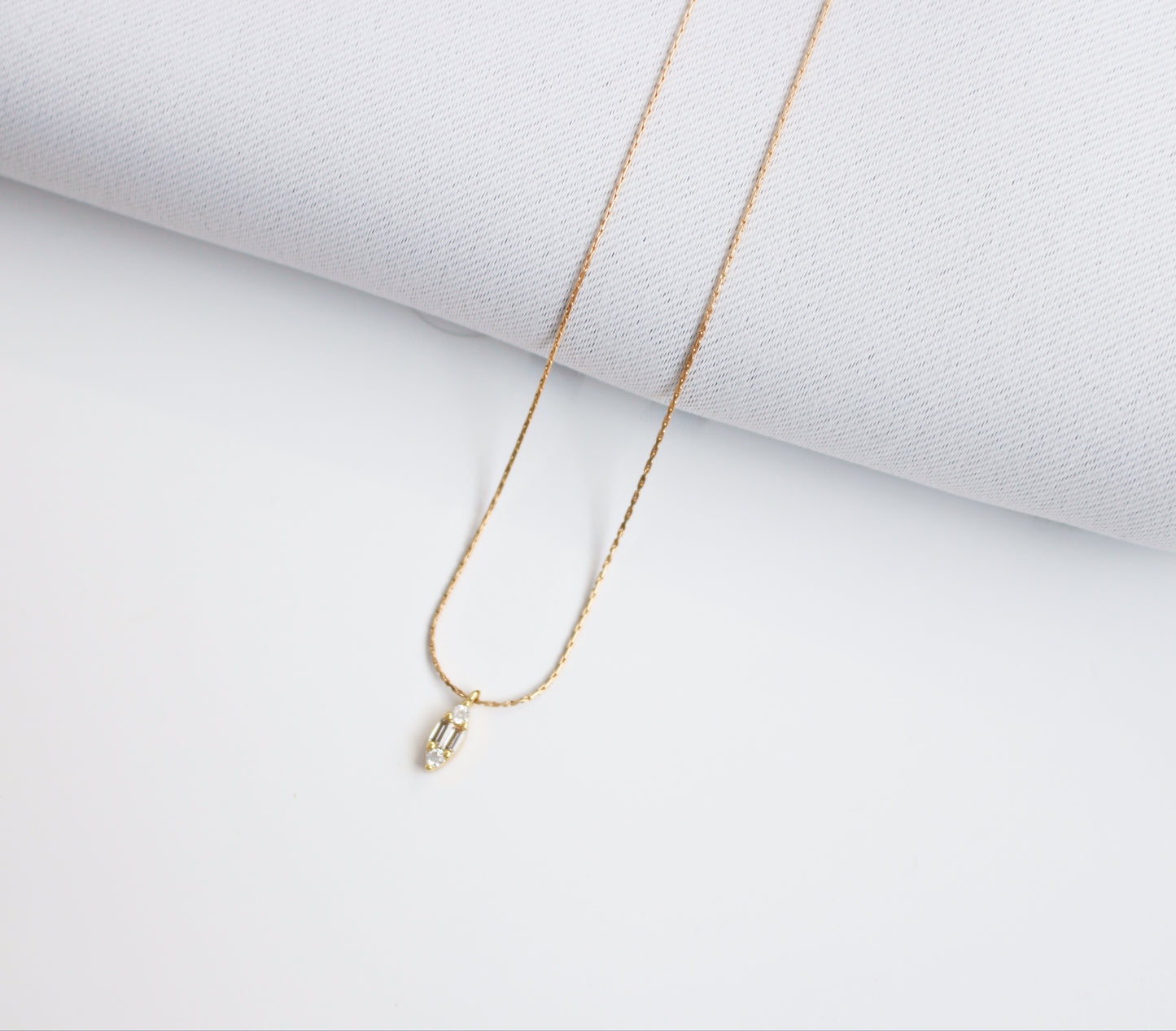 MARQUISE - Dainty 14K Gold Filled Baguette Necklace ∙ Tiny charm ∙ Minimalist gold chain ∙ Gold fill necklace ∙ Gold Snake Chain