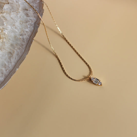 MARQUISE - Dainty 14K Gold Filled Baguette Necklace ∙ Tiny charm ∙ Minimalist gold chain ∙ Gold fill necklace ∙ Gold Snake Chain