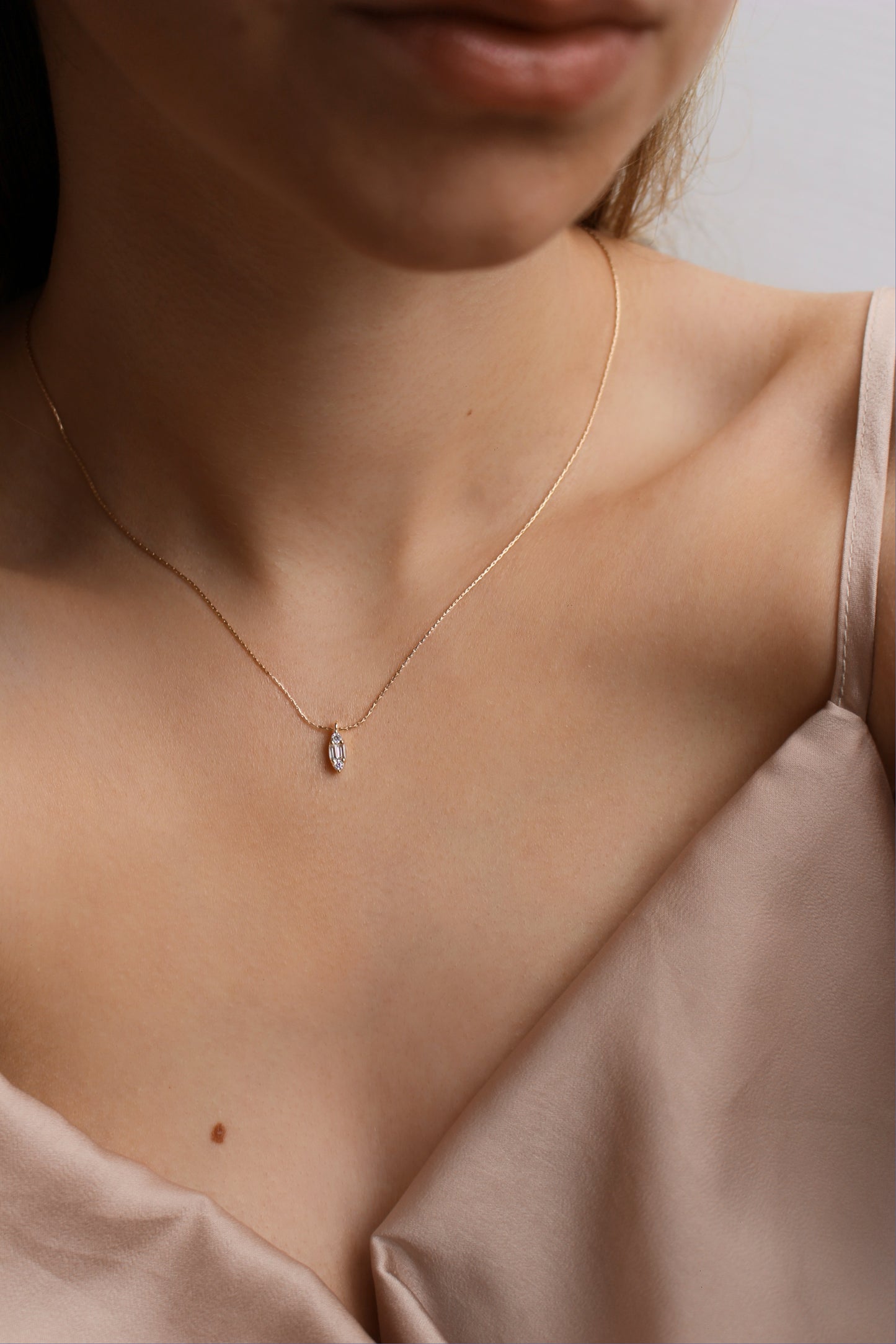 MARQUISE - Dainty 14K Gold Filled Baguette Necklace ∙ Tiny charm ∙ Minimalist gold chain ∙ Gold fill necklace ∙ Gold Snake Chain