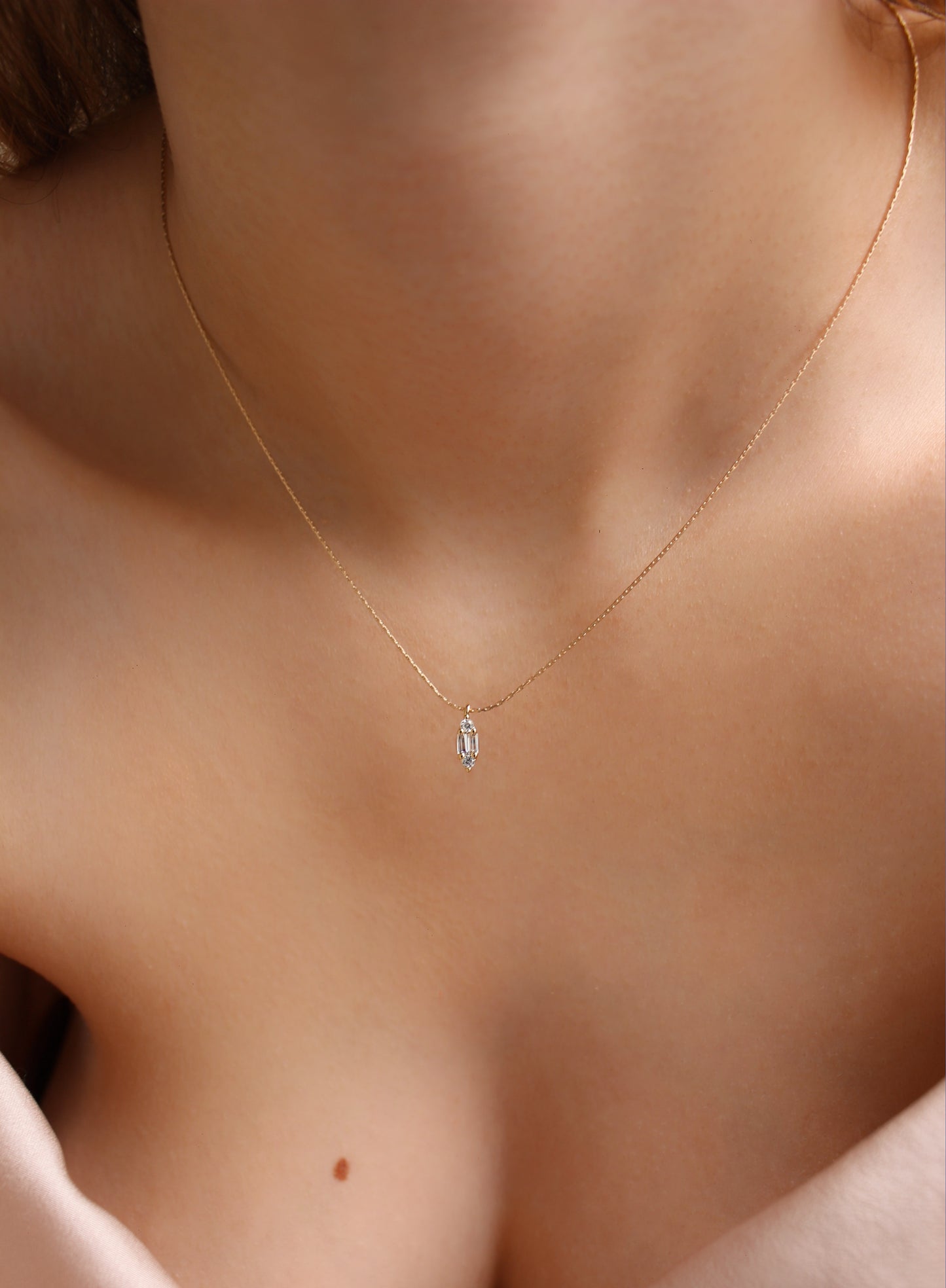 MARQUISE - Dainty 14K Gold Filled Baguette Necklace ∙ Tiny charm ∙ Minimalist gold chain ∙ Gold fill necklace ∙ Gold Snake Chain