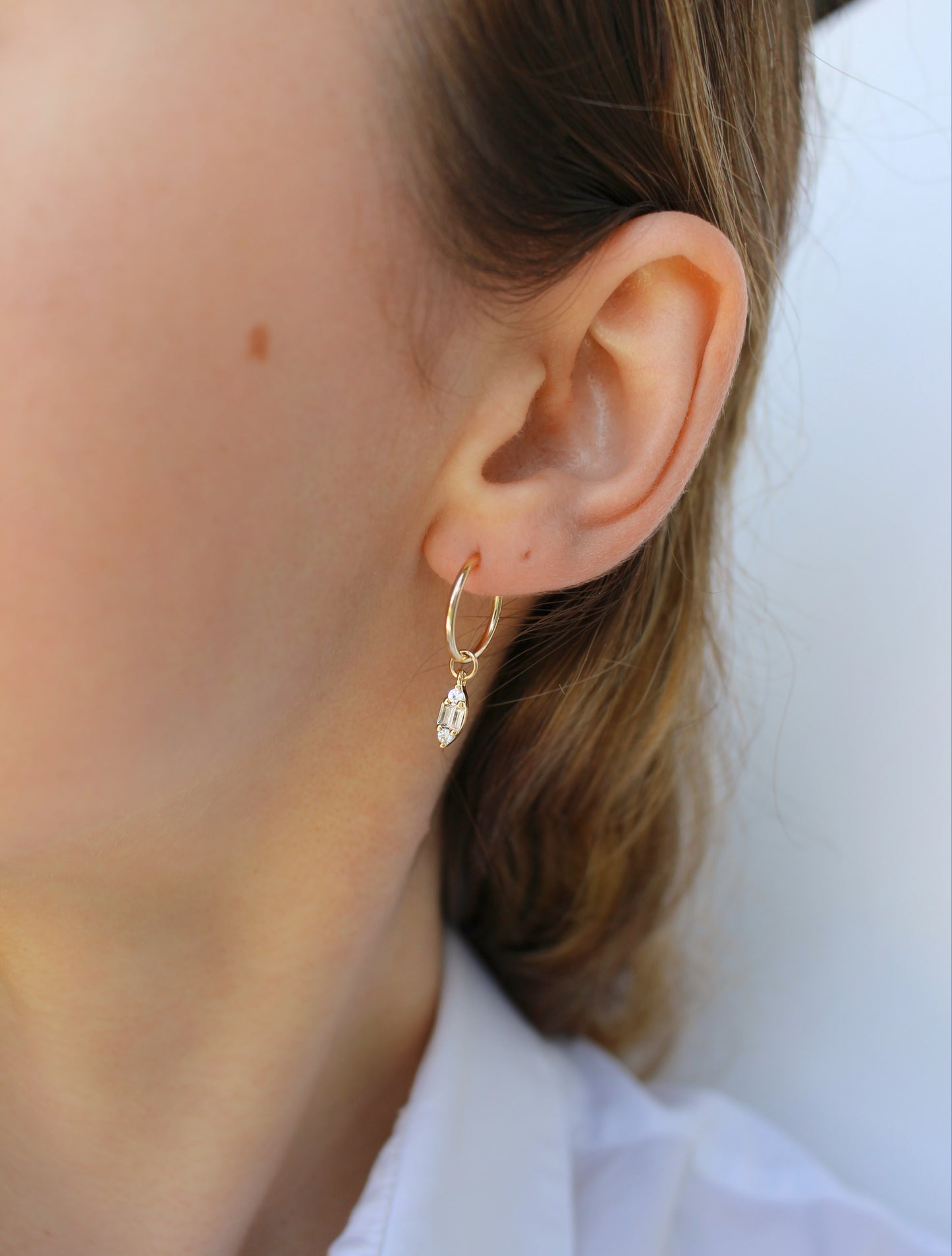 MARQUISE - Dainty 14K Gold Filled Baguette Huggies ∙ Tiny Charm Drop Earrings ∙ Infinite Hoop Gold Charm ∙ Prom Gift