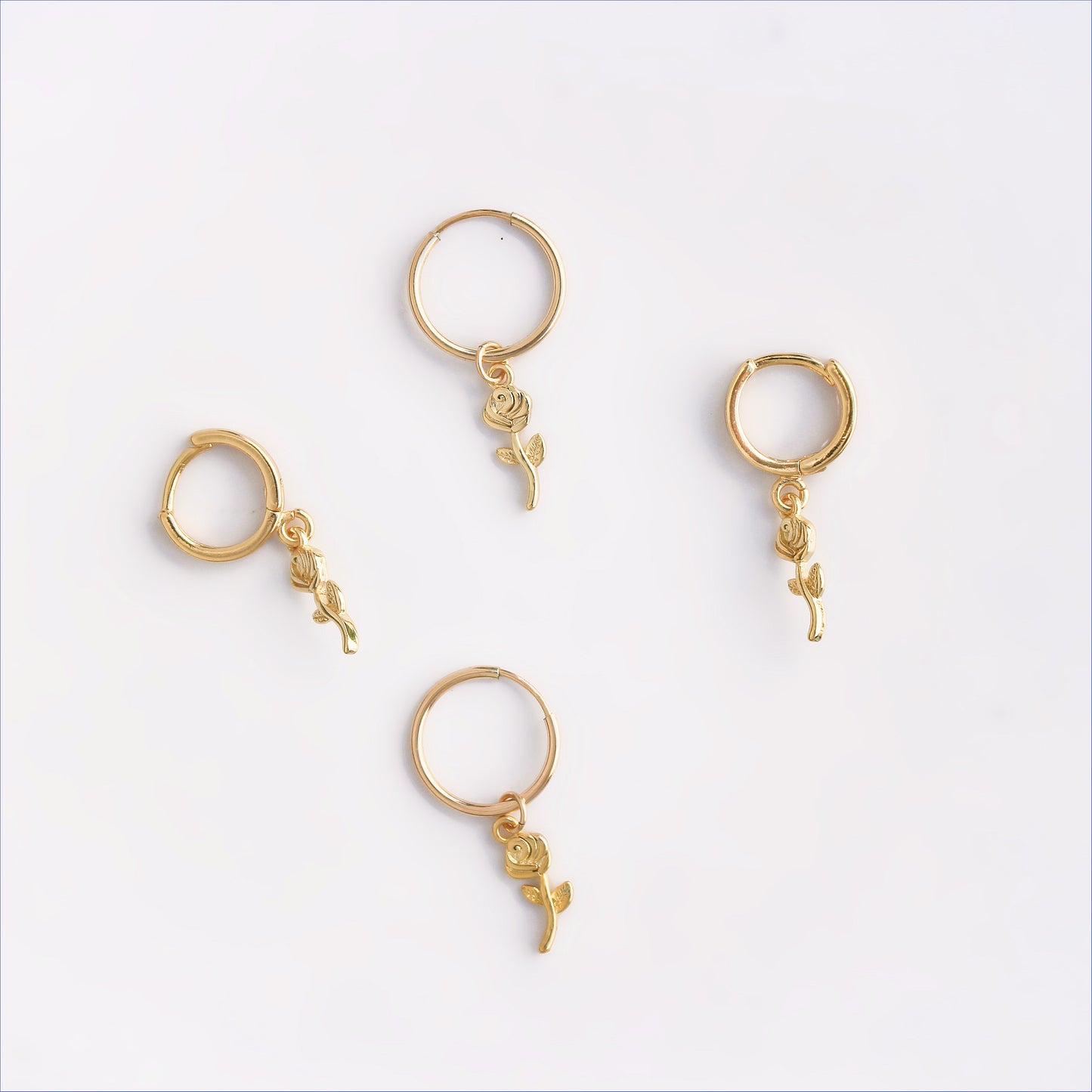 ROSE - Double Dipped Gold Rose Pendant Earrings ∙ Hoops Drop Earrings ∙ Flower Charm