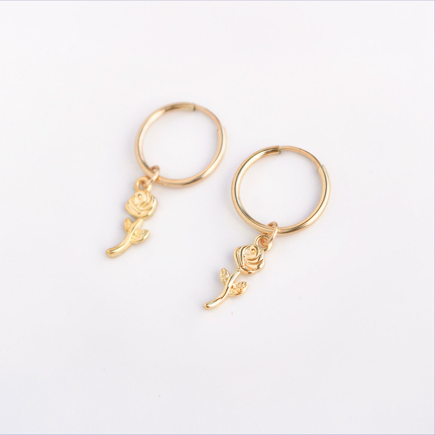 ROSE - Double Dipped Gold Rose Pendant Earrings ∙ Hoops Drop Earrings ∙ Flower Charm