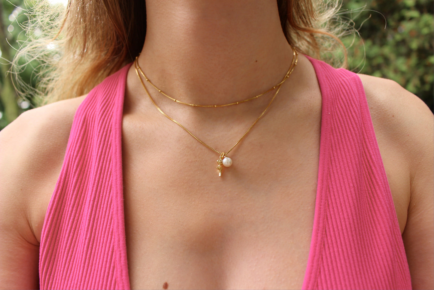 ROSE - Gold Filled Necklace With A Rose & Pearl Charm ∙ Victorian Love Couple Necklace Gift ∙ Rose Flower Charm