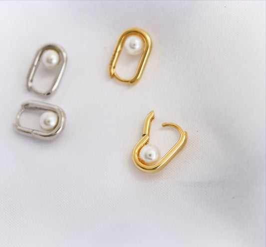 COCO - 925 Silver Filled Pear Hoop Earrings | Tarnish Free Gold Hoops | Wedding Pearl Layering Earrings  | Ocean Inspired Jewelry