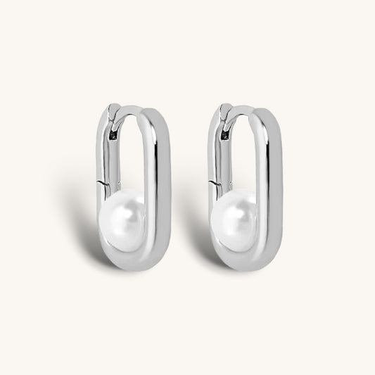 COCO - 925 Sterling Silver Pearl Drop Hoop Earrings