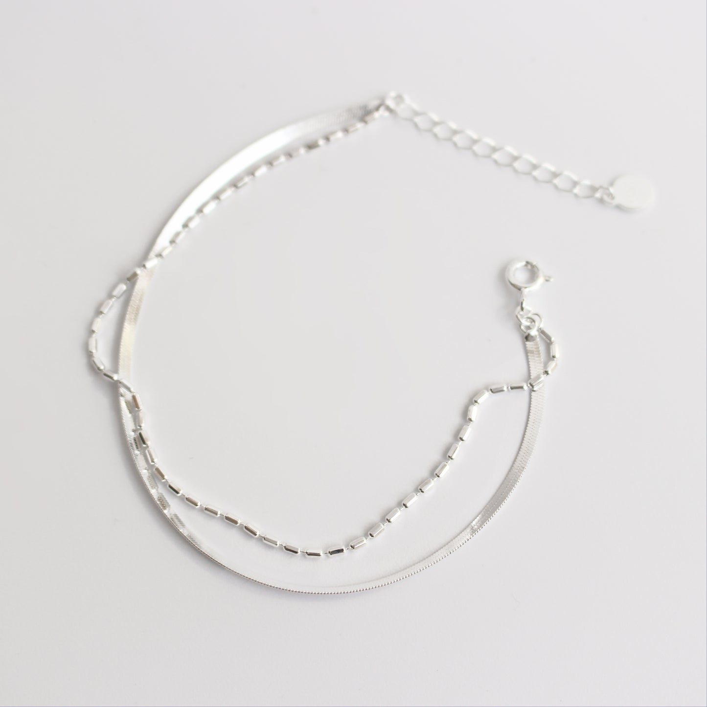 CANEO - 100% 925 Sterling Silver Double Layer Bracelet ∙ Water Resistant ∙ Herringbone Bracelet ∙ Silver Filled Beaded Chain