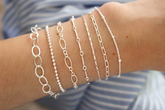 925 Sterling Silver Bracelets | Dainty Minimalist Chains | Choker Necklace | Snake Box Cable Figure Rope