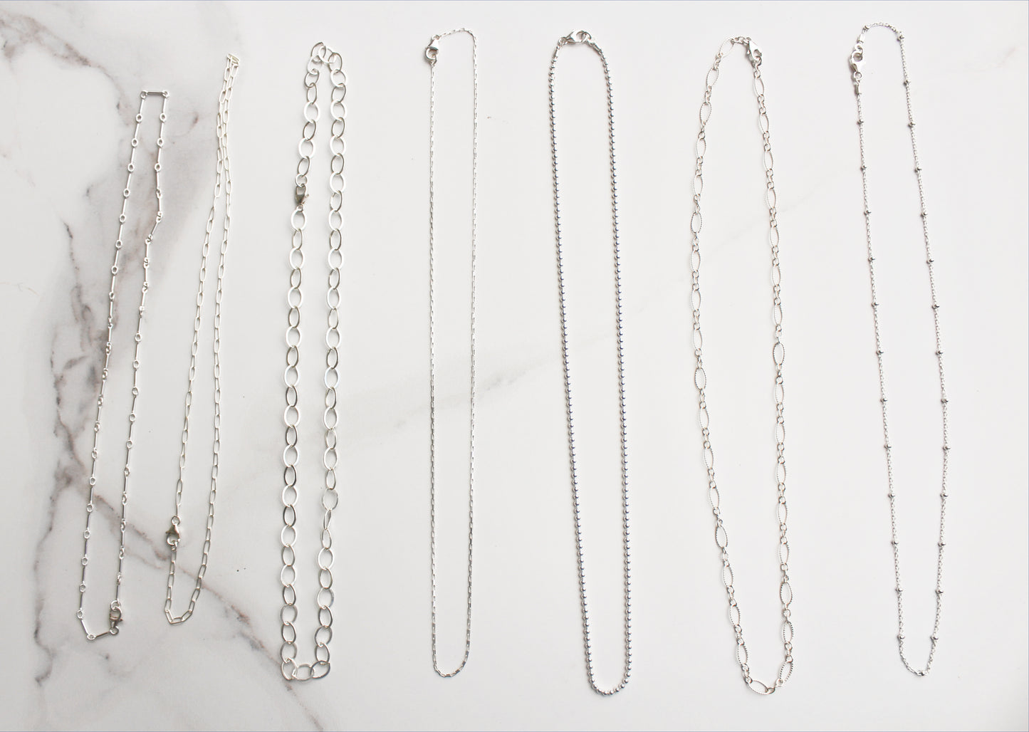 925 Sterling Silver Necklace 9 styles ∙ Dainty Minimalist Chains ∙ Choker Necklace ∙ Snake Box Cable Figure Rope Ball Beaded Paperclip