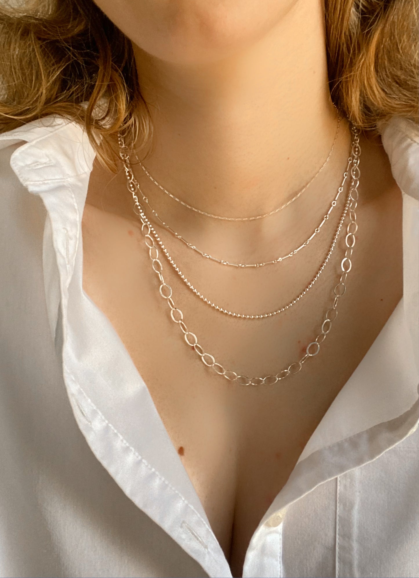 925 Sterling Silver Necklace 9 styles ∙ Dainty Minimalist Chains ∙ Choker Necklace ∙ Snake Box Cable Figure Rope Ball Beaded Paperclip